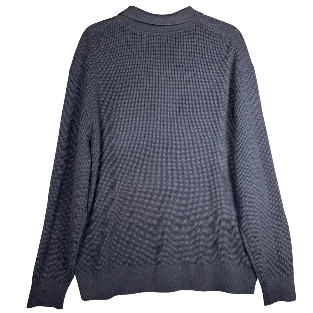 Banana Republic Mens Merino Wool Waffle Knit Sweater Polo XL Navy Blue Office